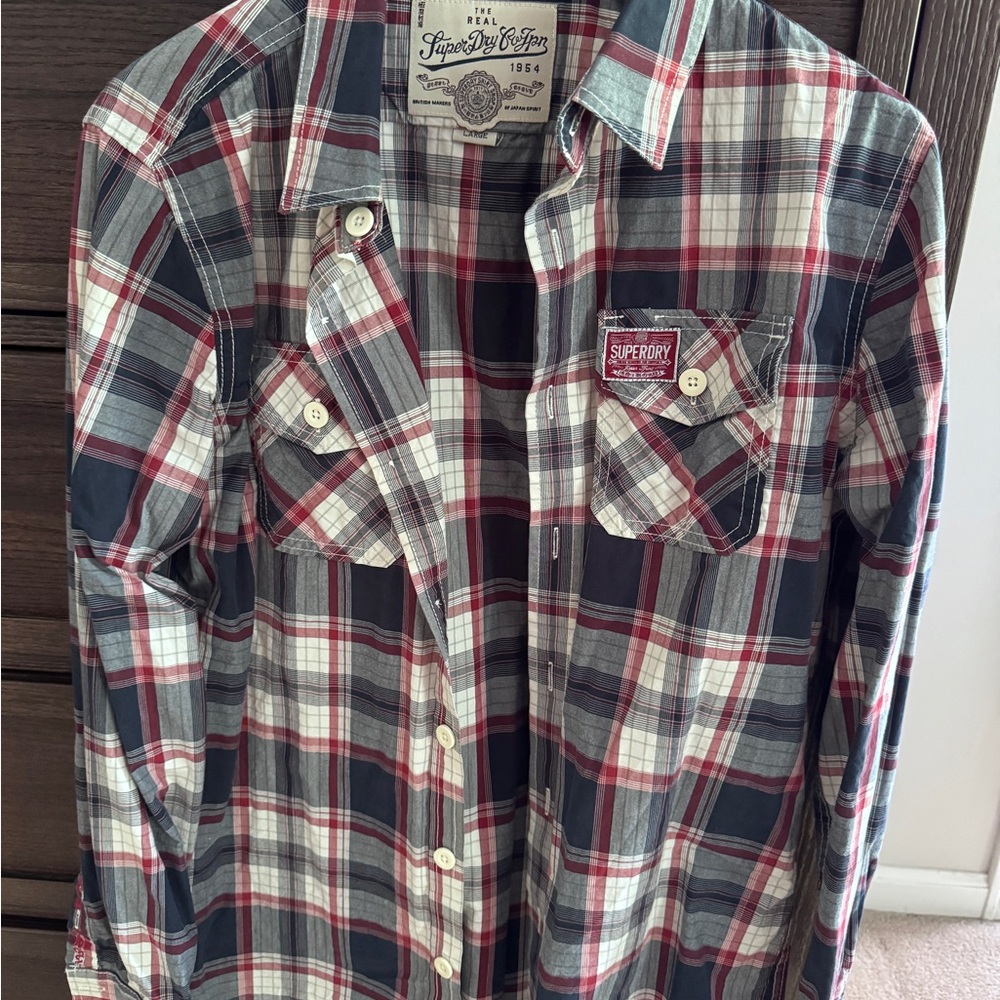 Superdry Men's Red and Blue Plaid Shirt